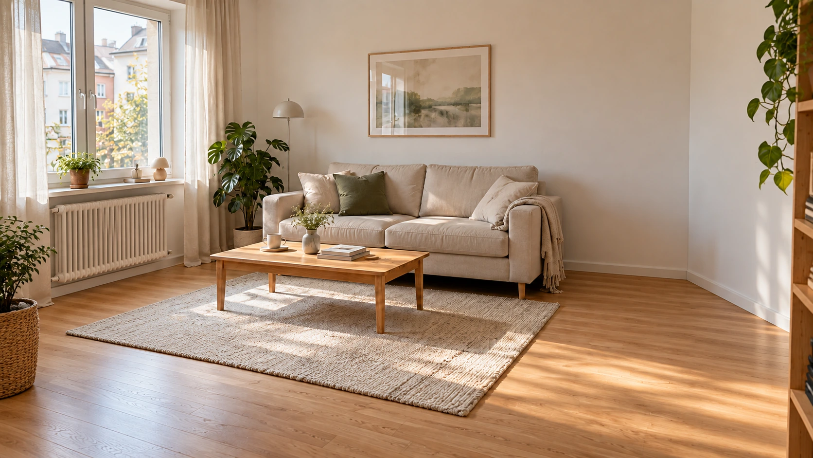 Dieselbe illustrative Wohnidee mit mehr freiem Raum